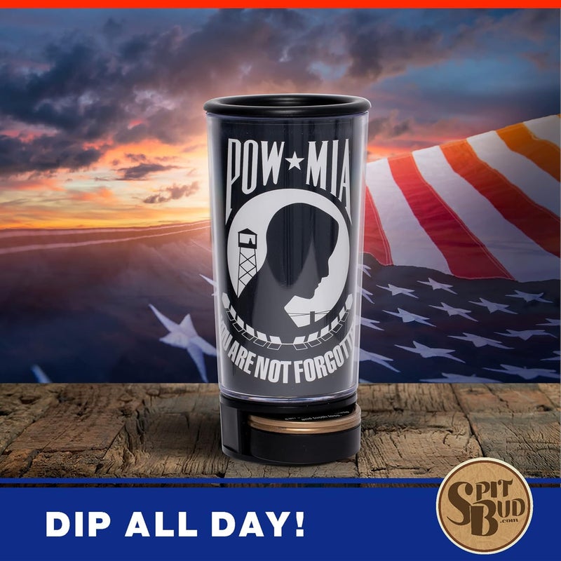 Spit Bud POW MIA The Ultimate Spittoon for Chew - Portable Dip & Snuff Cup with Lid, Pop Tab, Spill-Proof Funnel, Can Cutter & Holder - Fit in Cup Holders - Holds 8oz - Made in USA - Image 3